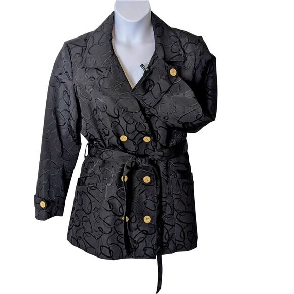 Erin London Lightweight Patterned Black Hip Length Lined Jacket Women's Sz L - Picture 3 of 9